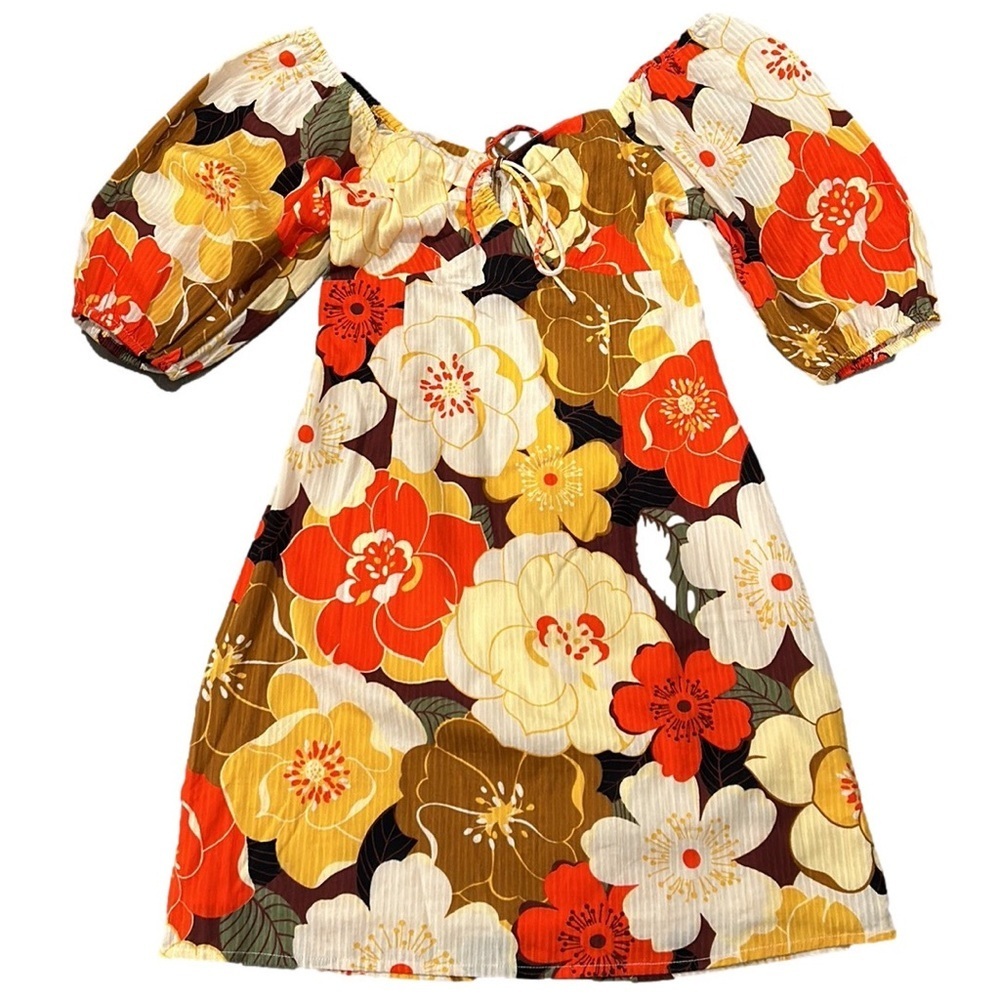 NWT Billabong Shine Bright Mini Dress Floral Seersucker  Statement Sleeve Small - Picture 3 of 13